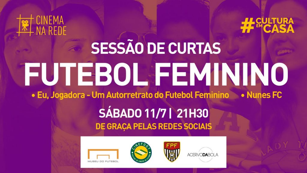 Foto de um cartaz anunciando a sessão de curtas sobre futebol feminino